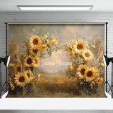 Aperturee - Aperturee Painterly Sunflower Photography Backdrop Rustic Wildflower Arrangement Fall Harvest Photo Background